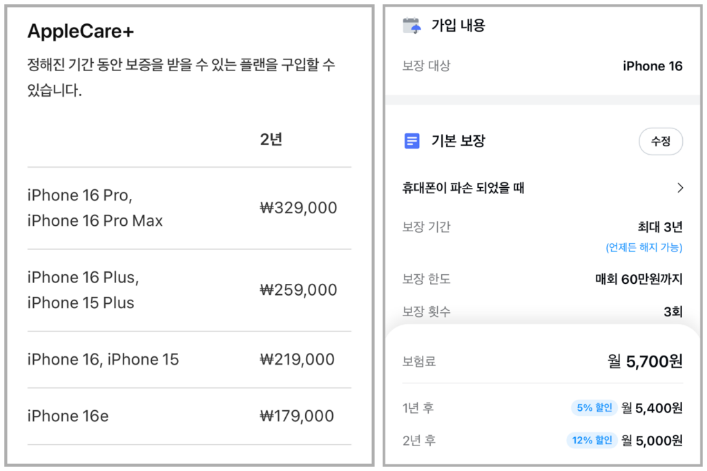 아이폰 애케플 vs 카카오페이 보험 비교
